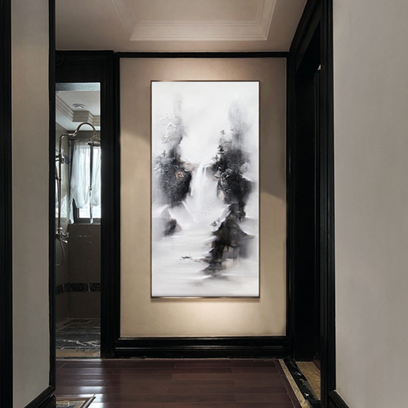 新中式客廳裝飾畫 書房原創(chuàng)純手繪山水畫 玄關(guān)環(huán)保PS框掛畫 霧中舟